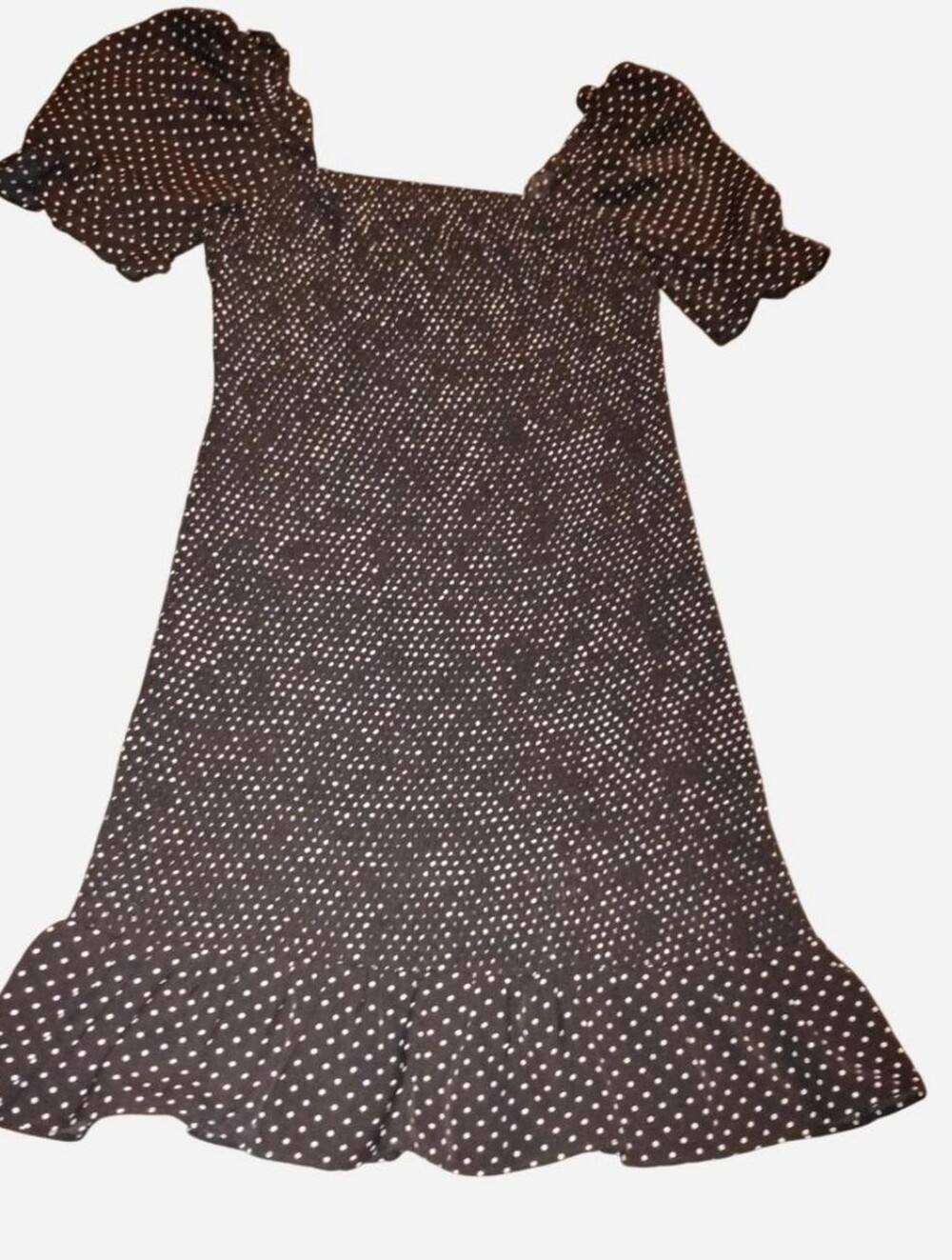 Kittenish Black & White Polka Dot Smocked Mini Dress with Puff Sleeves XSM